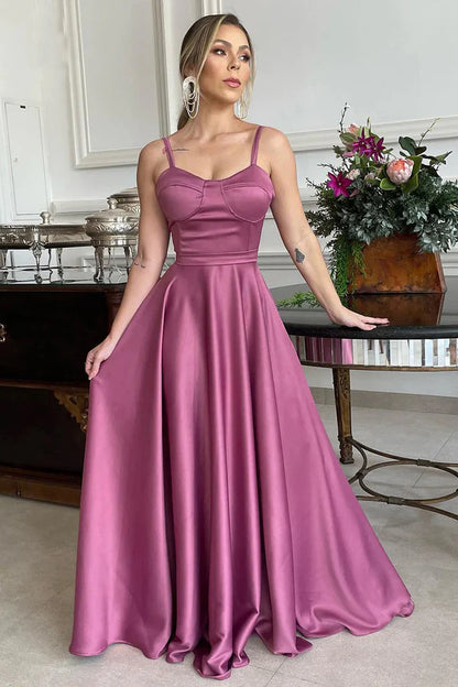 A Line Spaghetti Straps Sweetheart Ruched Long Bridesmaid Dress