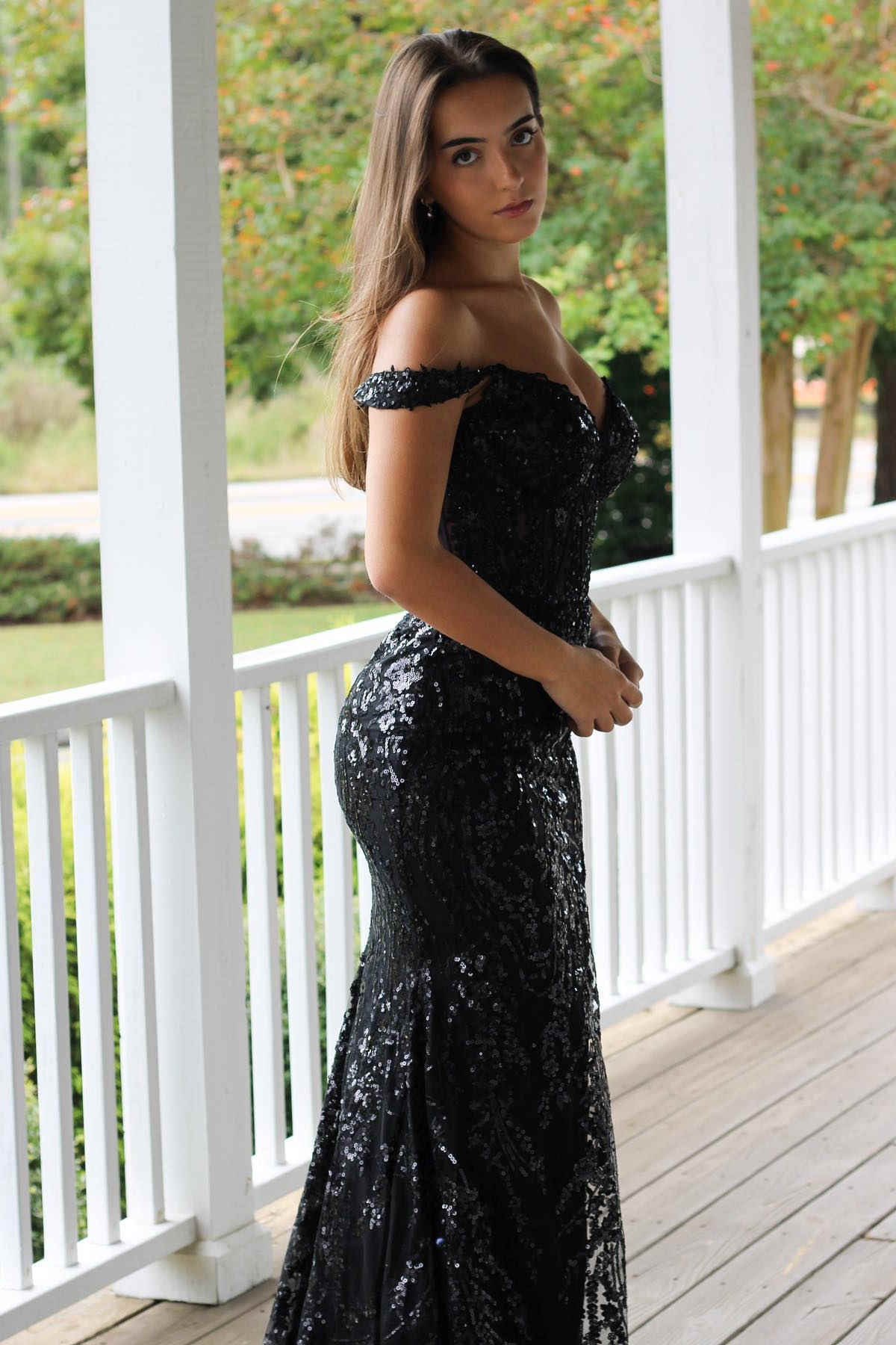 Sweep/Brush Train Dresses Off the Shoulder Gold Sequin Corset Mermaid Prom Dress with Slit