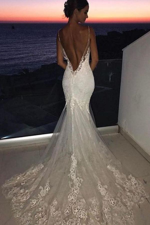 Wedding Dresses Lace Mermaid Sexy Spaghetti Straps Bride Dress