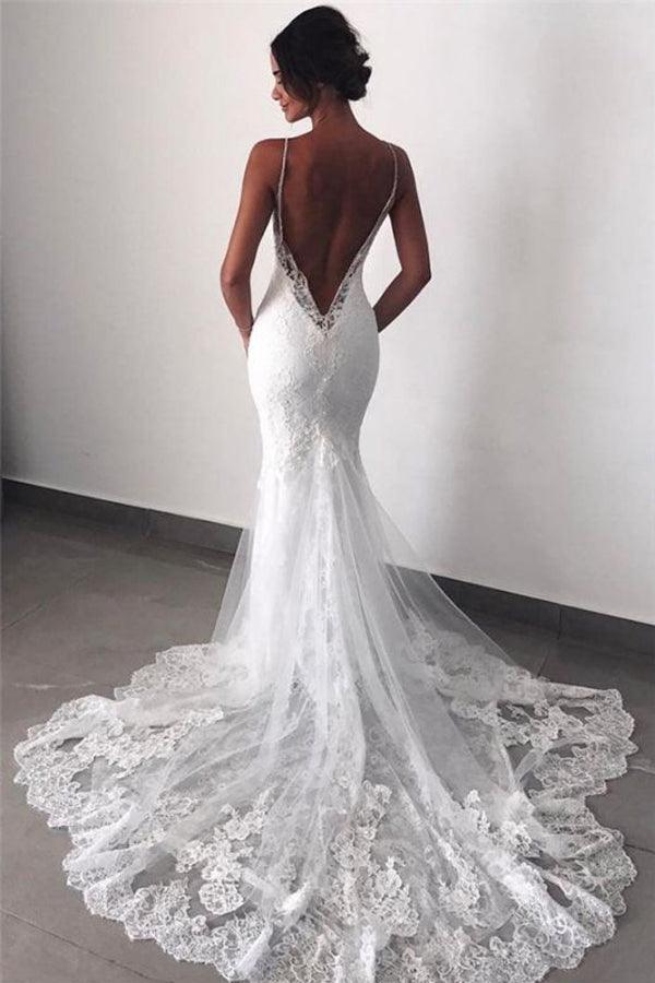 Wedding Dresses Lace Mermaid Sexy Spaghetti Straps Bride Dress