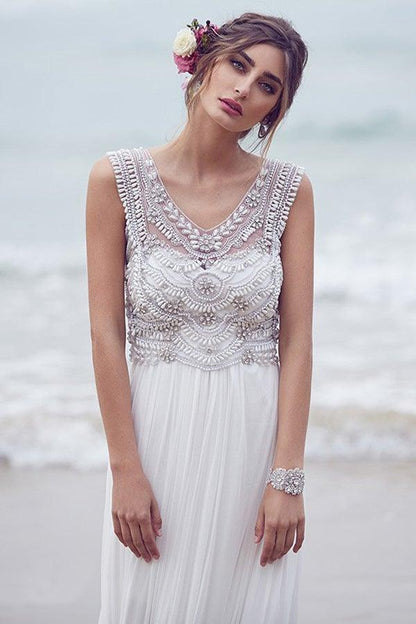 Beach Wedding Dresses A-line V-neck Short Train Sexy Bridal Gown