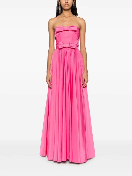 Bold Fuchsia Strapless Bow-Detail Prom Dress