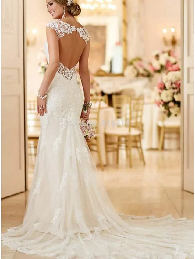 Wedding Dresses V Neck Lace Spaghetti Strap Mordern Sexy Backless with