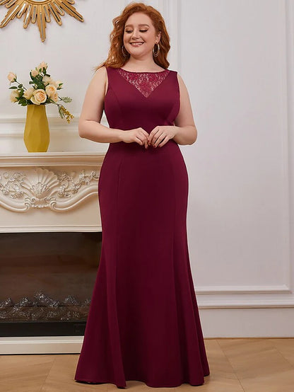 Mother of the Bride Dress Elegant V Neck Floor Length Satin Sleeveless with Lace