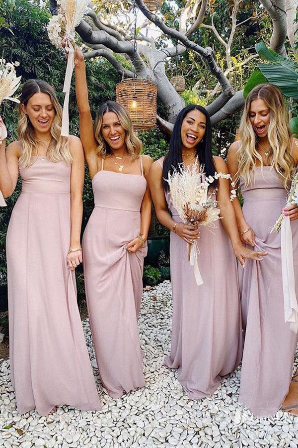 Chiffon Spaghetti Straps Neckline A-line Bridesmaid Dresses