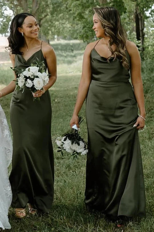 Cowl Neck Spaghetti Strap Champagne Bridesmaid Dress