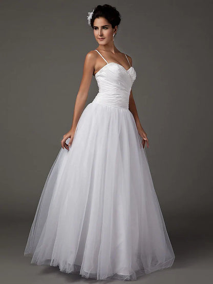 A-Line Wedding Dresses Sweetheart Neckline Spaghetti Strap Floor Length Taffeta Tulle Sleeveless