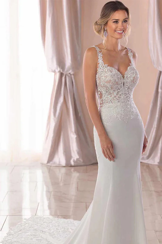 Lace Straps Court Train Mermaid Wedding Dress