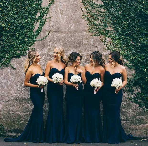 Elegant Sweet Heart Navy Mermaid Long Bridesmaid Dresses