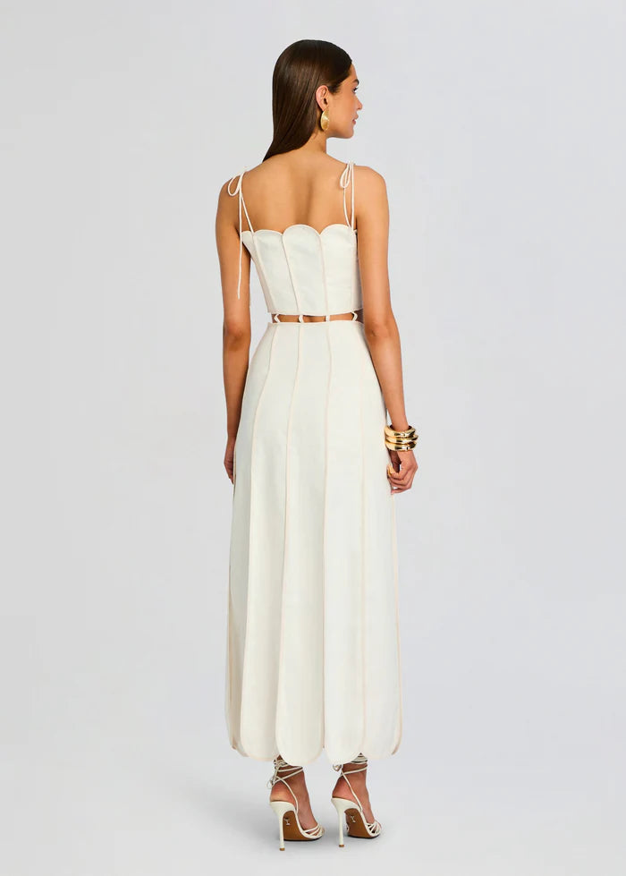 Elegant Ivory Scalloped Sweetheart Neck Cut-Out High Slit Midi Evening Dress
