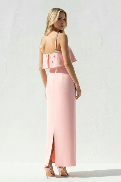 Elegant Slim-Fit Square-Neck Sleeveless Open-Back Long Evening Dress