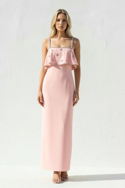 Elegant Slim-Fit Square-Neck Sleeveless Open-Back Long Evening Dress