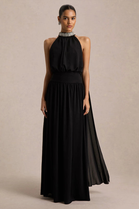 Ethereal Halter Neck Crystal-Embellished Evening Dresses
