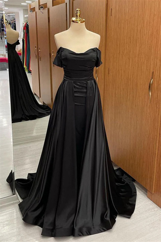 Sweep/Brush Train Dresses Off-the-Shoulder Cowl Neck Long Prom Dress