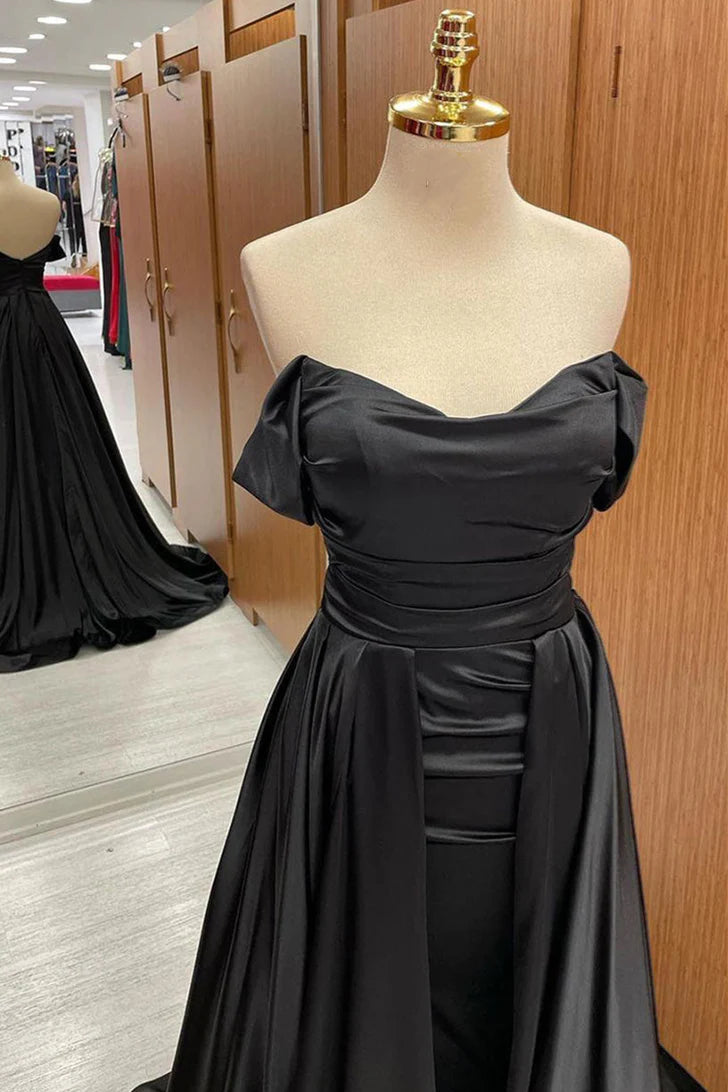 Sweep/Brush Train Dresses Off-the-Shoulder Cowl Neck Long Prom Dress