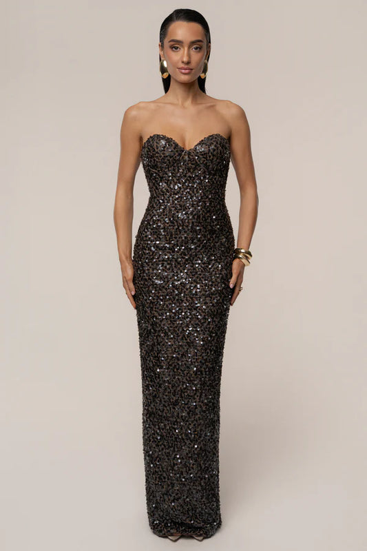 Glamorous Black Sequin Strapless Sweetheart Mermaid Gown, Evening Dresses