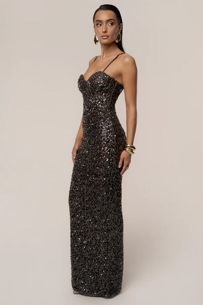 Glamorous Black Sequin Strapless Sweetheart Mermaid Gown, Evening Dresses