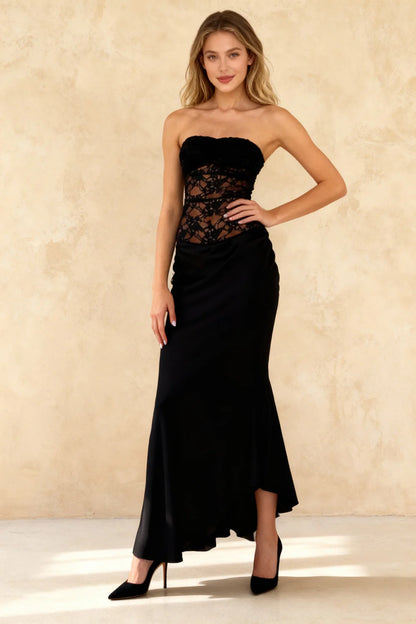 Glamorous Black Strapless Mermaid Gown with Lace Corset Bodice, Evening Dresses