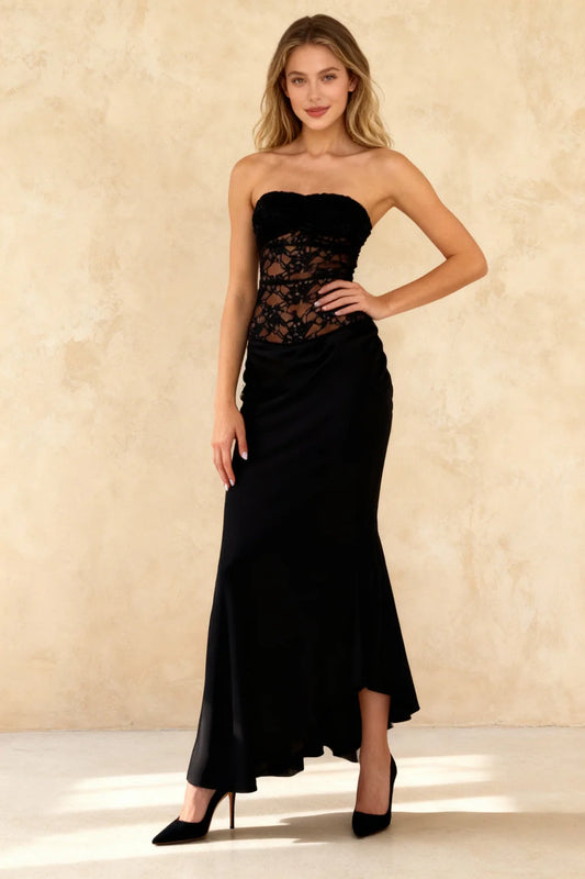Glamorous Black Strapless Mermaid Gown with Lace Corset Bodice, Evening Dresses