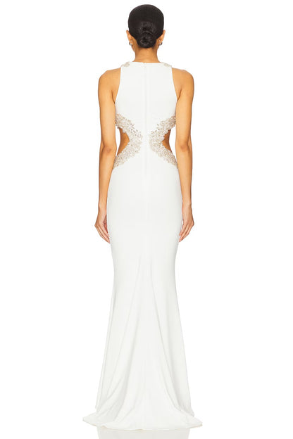 Glamorous Halter Neck Cutout Crystal-Embellished Evening Dresses