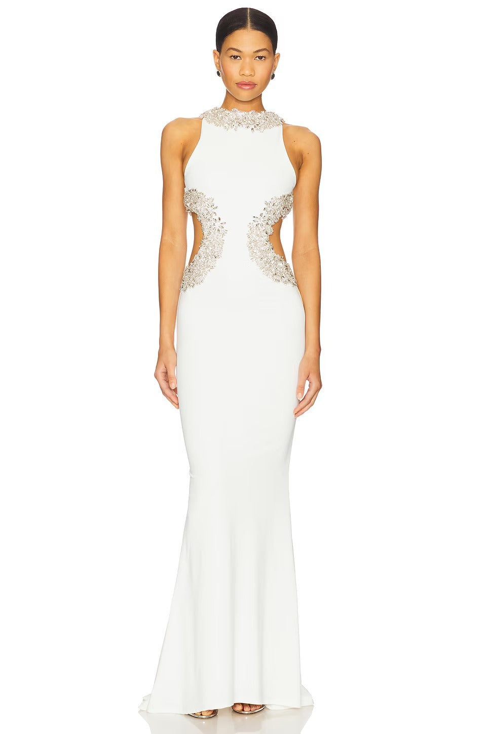 Glamorous Halter Neck Cutout Crystal-Embellished Evening Dresses