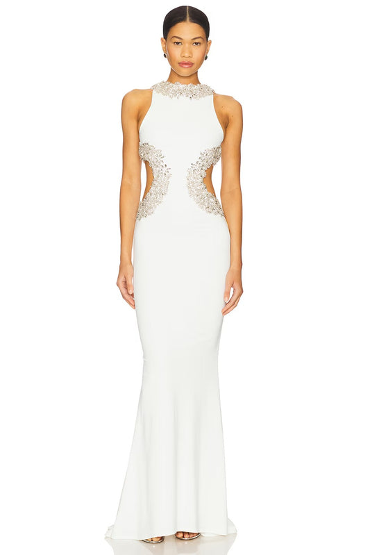 Glamorous Halter Neck Cutout Crystal-Embellished Evening Dresses