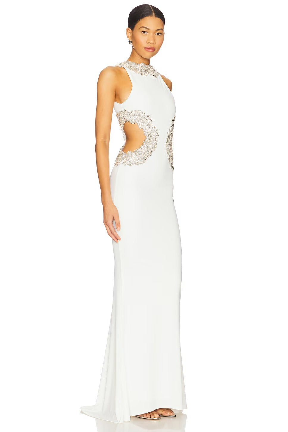 Glamorous Halter Neck Cutout Crystal-Embellished Evening Dresses