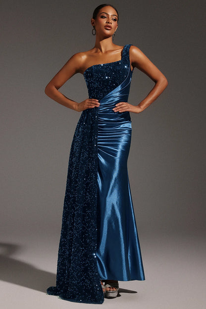 Elegant Black and White Off-the-Shoulder with Corset Lace-Up Back and Ruched Mermaid Evening Dress（副本）