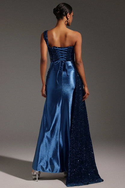 Elegant Black and White Off-the-Shoulder with Corset Lace-Up Back and Ruched Mermaid Evening Dress（副本）