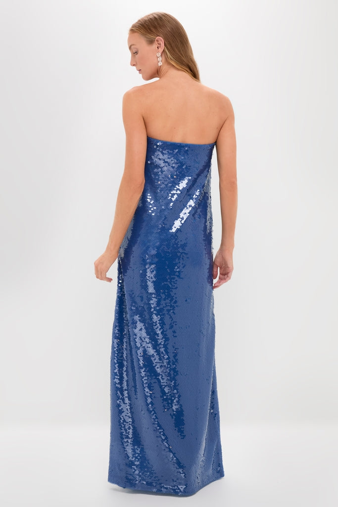 Glamorous Sapphire Blue Sequin Strapless Maxi Gown, Evening Dresses