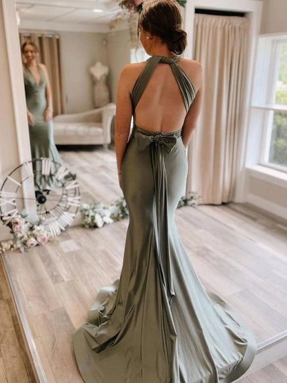 Satin Mermaid Bridesmaid Dresses With Sweep Train