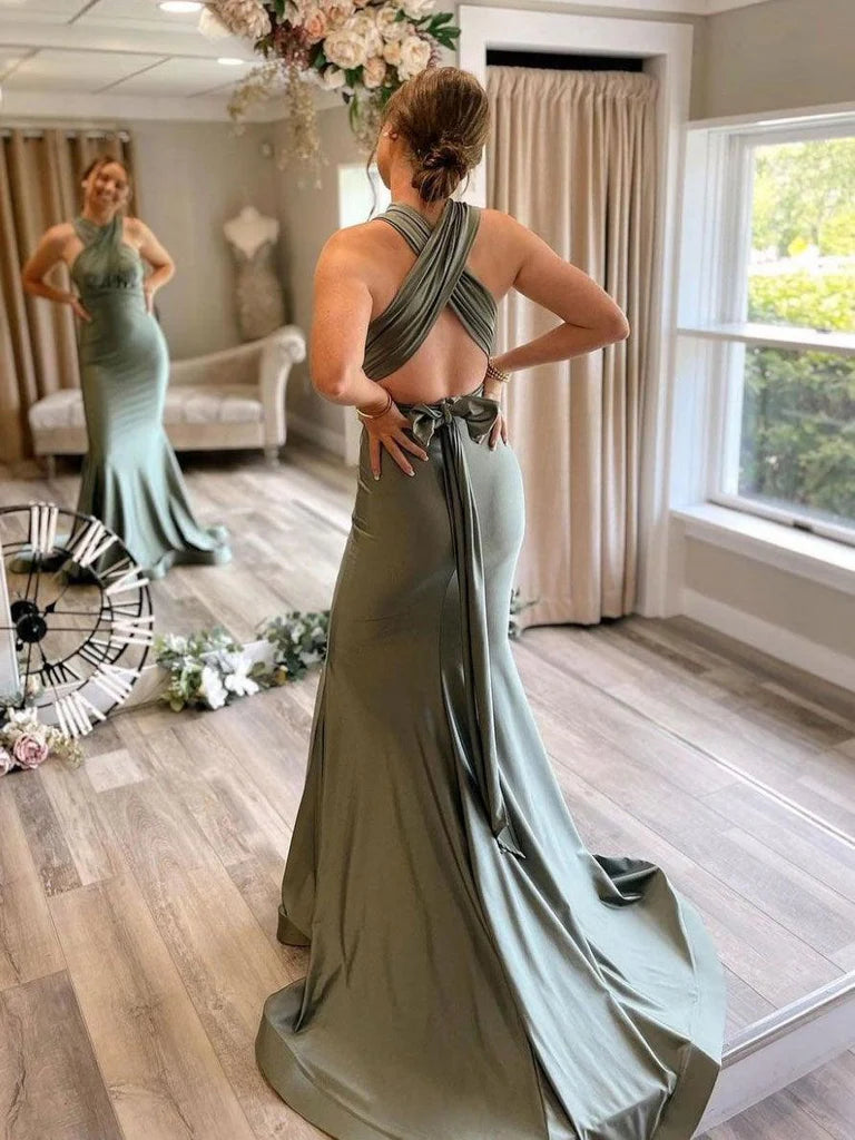 Satin Mermaid Bridesmaid Dresses With Sweep Train