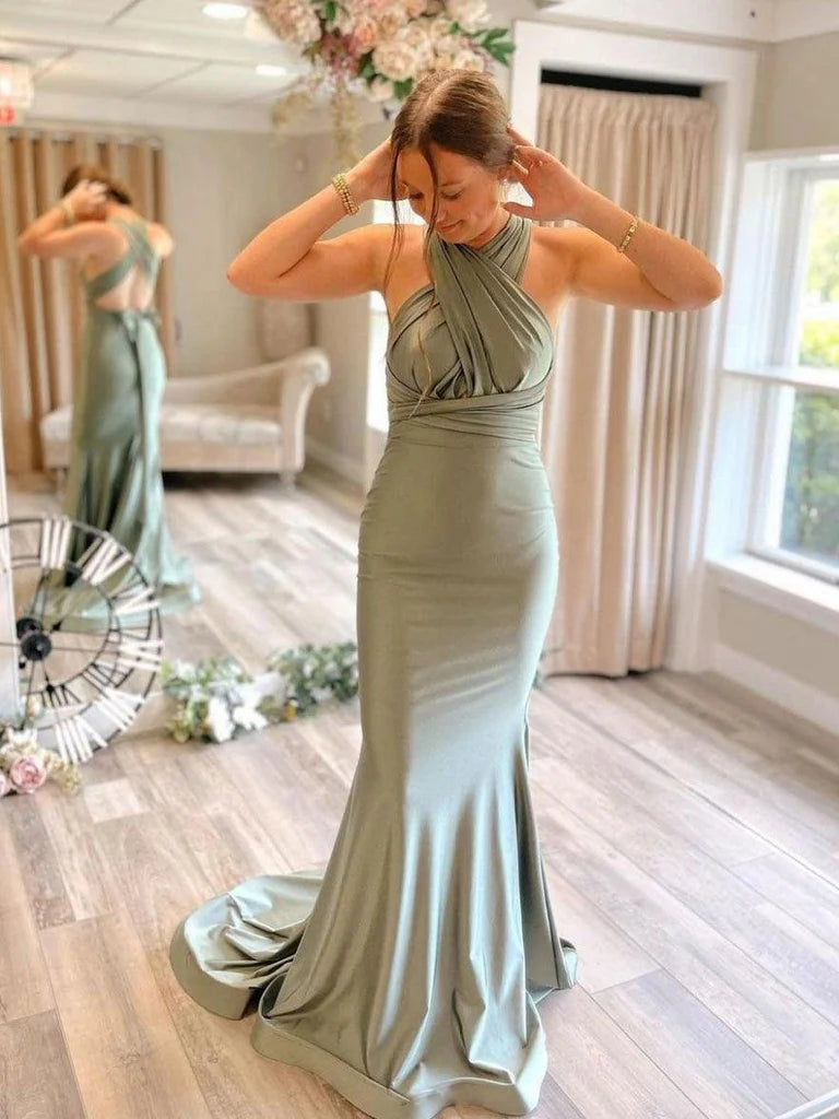 Satin Mermaid Bridesmaid Dresses With Sweep Train