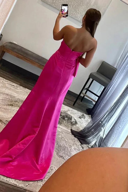 Sweetheart Hot Pink Sheath Long Prom Dress with Bow