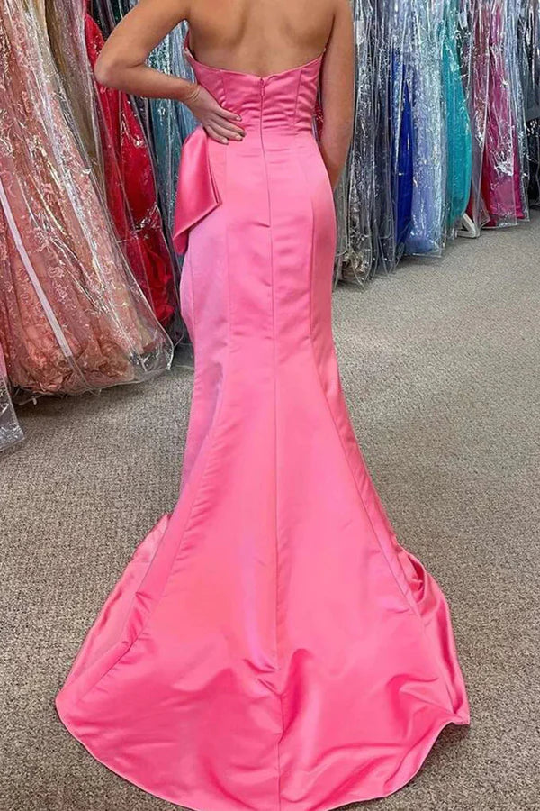 Sweetheart Hot Pink Sheath Long Prom Dress with Bow