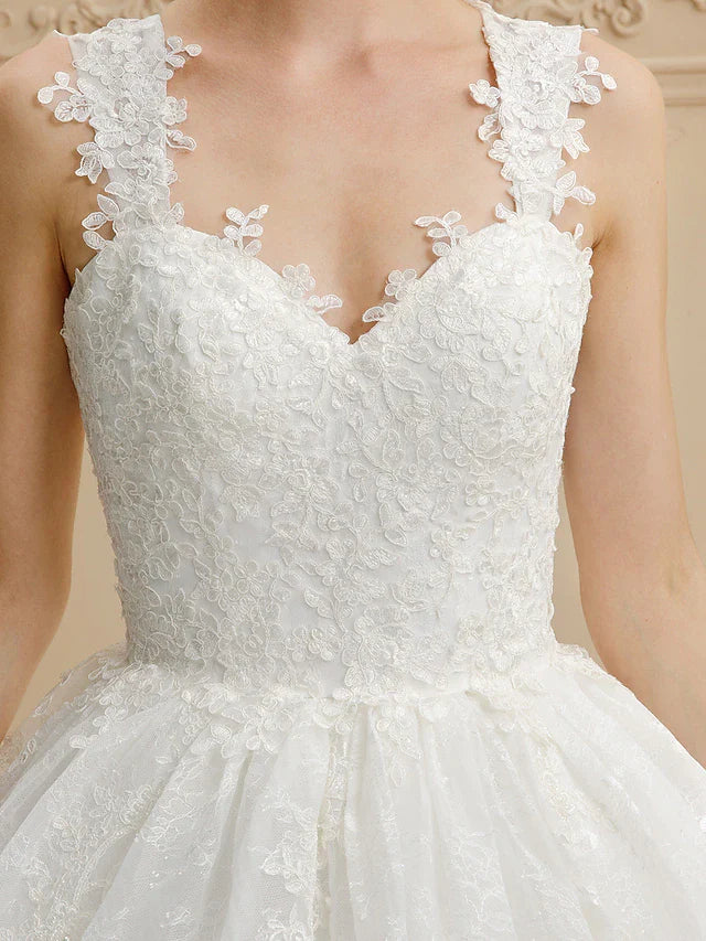 Ball Gown Wedding Dresses Sweetheart Neckline Tulle All Over Lace Regular Straps Glamorous Illusion Detail with Lace