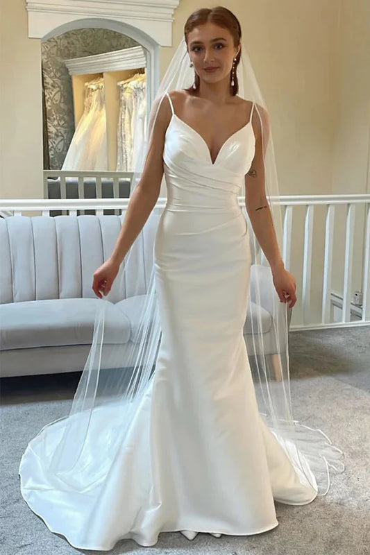 Spaghetti Strap Backless Trumpet Wedding Dress