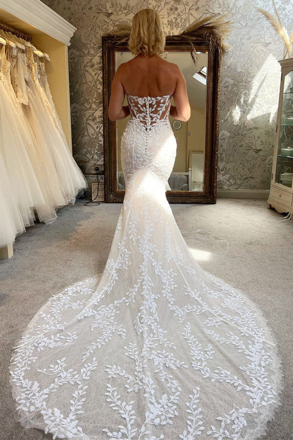 Lace Strapless Mermaid Wedding Dress Lace Bridal Gown