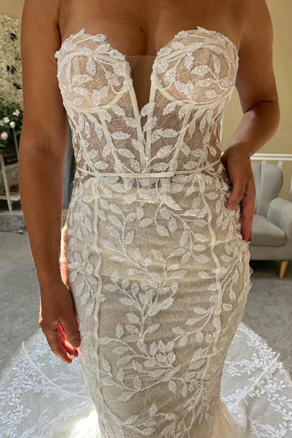 Lace Strapless Mermaid Wedding Dress Lace Bridal Gown