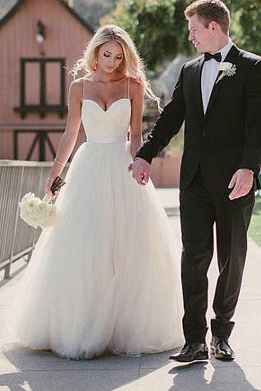 Tulle Destination Sweetheart Spaghetti Strap Wedding Dress