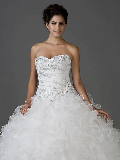 Ball Gown Wedding Dresses Sweetheart Neckline Strapless Floor Length Organza Taffeta Sleeveless Sparkle & Shine