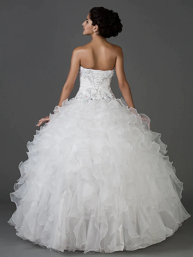 Ball Gown Wedding Dresses Sweetheart Neckline Strapless Floor Length Organza Taffeta Sleeveless Sparkle & Shine