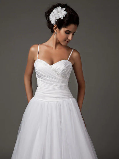 A-Line Wedding Dresses Sweetheart Neckline Spaghetti Strap Floor Length Taffeta Tulle Sleeveless