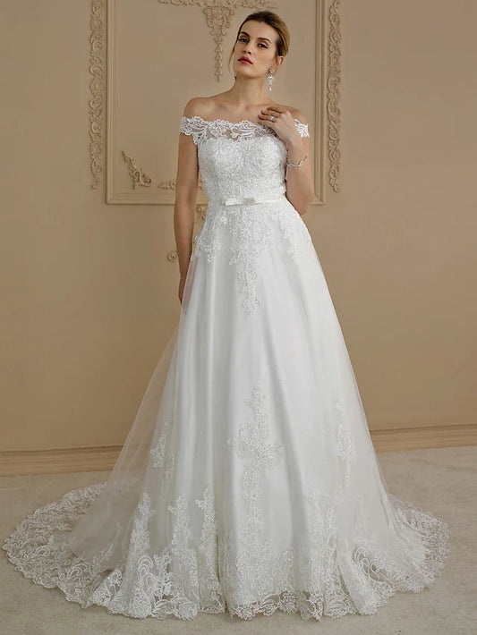 A-Line Wedding Dresses Strapless Court Train Organza Satin Strapless with Pick Up Skirt Ruched Beading