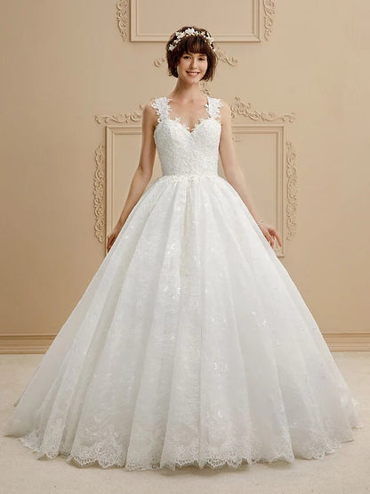 Ball Gown Wedding Dresses Sweetheart Neckline Tulle All Over Lace Regular Straps Glamorous Illusion Detail with Lace