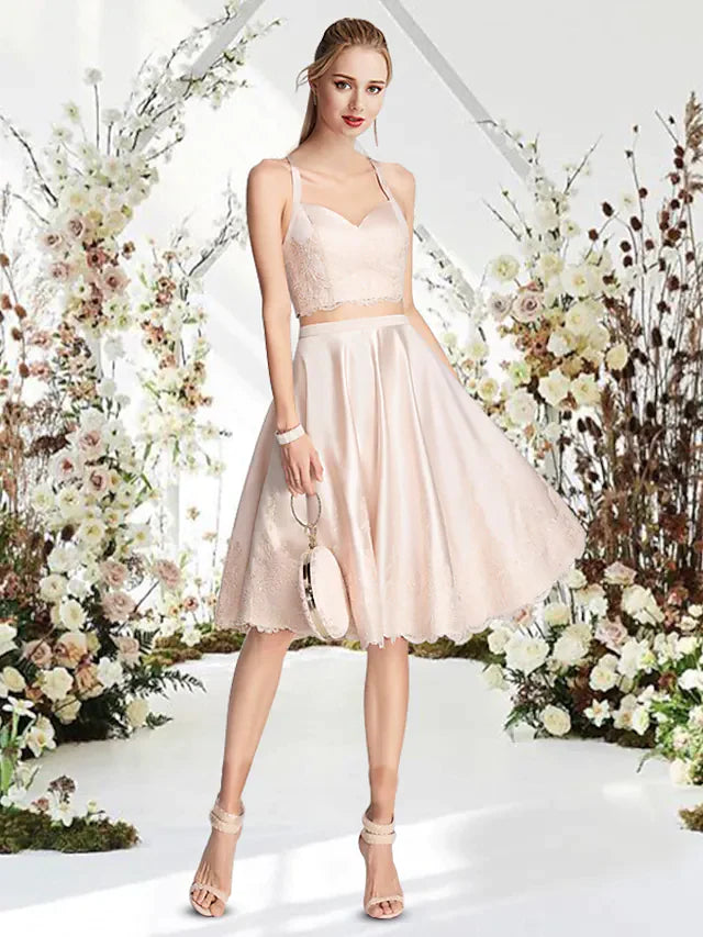 A-Line Reformation Amante Sexy Engagement Cocktail Party Dress Jewel Neck Sleeveless Short Mini Lace Satin with Sleek