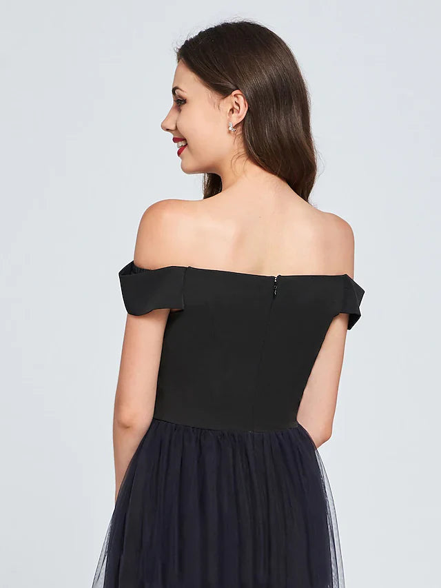 Minimalist Sexy Engagement Cocktail Party Dress Off Shoulder Sleeveless Short Mini Tulle with Pleats