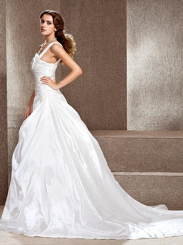 Princess A-Line Wedding Dresses One Shoulder Cathedral Train Taffeta Sleeveless