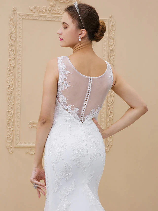 Wedding Dresses V Neck Chapel Train Tulle All Over Lace Lace Over Tulle Regular Straps Sexy Illusion Detail Backless with Beading Appliques