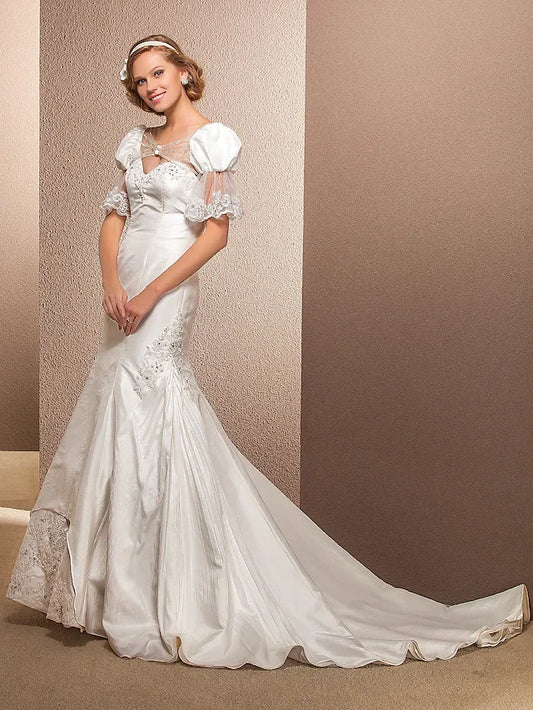 Wedding Dresses Sweetheart Neckline Court Train Taffeta Sleeveless with Pleats Sequin Appliques